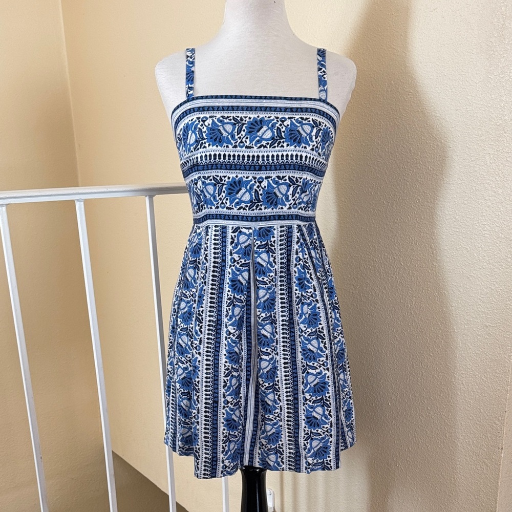 Loft Women’s Floral Strip Print Blue & White Spaghetti Strap Summer Sundress 2